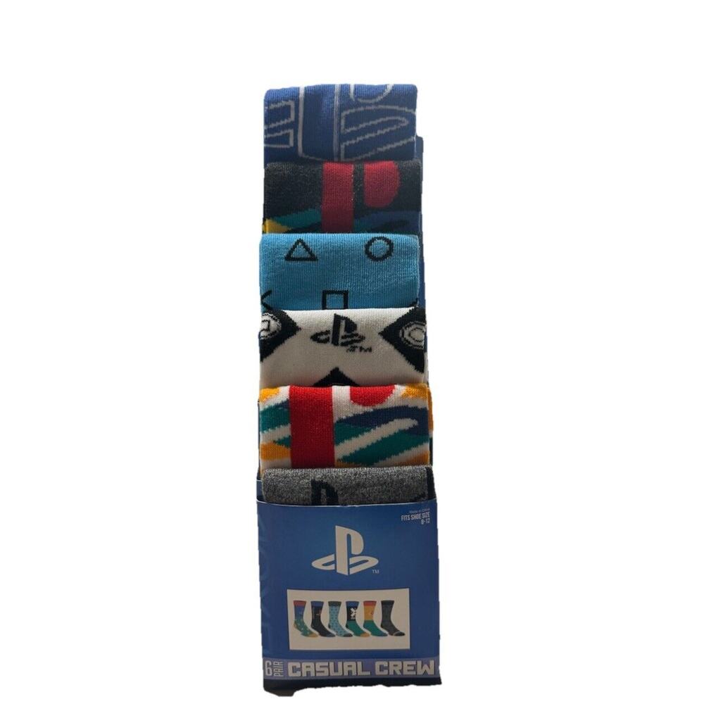 Playstation Socks 6pr Casual Crew Mens Size 8-12 NEW Novelty Socks Licensed